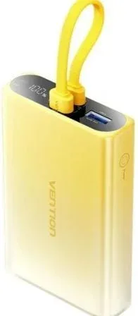 Powerbank 10000mAh Vention FHZY0/ 22.5W/ Amarillo/ Incluye Cable USB Tipo-C y Lightning