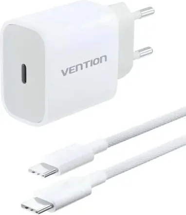 Cargador de Pared Vention G16W0-EU/ 1xUSB Tipo-C + Cable USB Tipo-C/ 20W