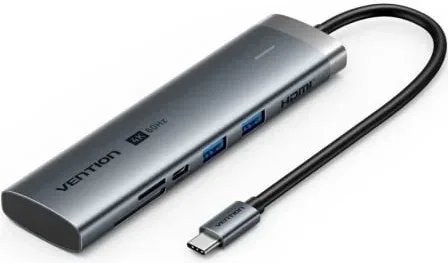 Docking USB Tipo-C Vention TPSHB/ 1xHDMI 4K/ 2xUSB/ 2xUSB Tipo-C/ 1xRJ45/ 1xUSB Tipo-C PD/ 1xLector Tarjetas/ Gris