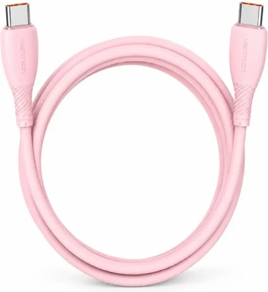 Cable USB 2.0 Tipo-C Vention TRWPF/ USB Tipo-C Macho - USB Tipo-C Macho/ Hasta 100W/ 480Mbps/ 1m/ Rosa