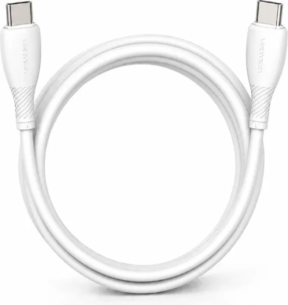 Cable USB 2.0 Tipo-C Vention TRVWH/ USB Tipo-C Macho - USB Tipo-C Macho/ Hasta 60W/ 480Mbps/ 2m/ Blanco