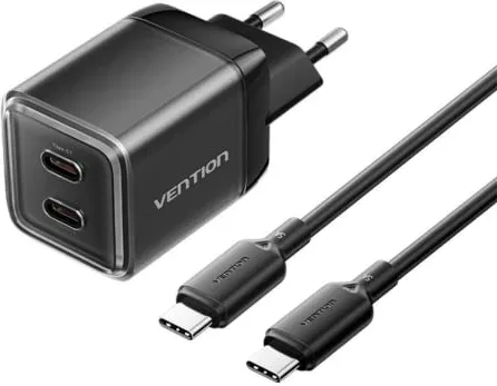 Cargador de Pared GaN Vention TZ-FCFB0-EU/ 2xUSB Tipo-C + Cable USB Tipo-C/ 45W