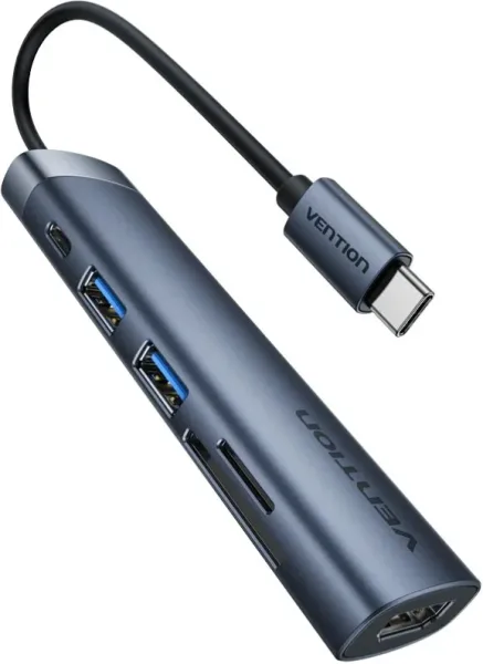 Docking USB Tipo-C Vention THJHB/ 1xHDMI 4K/ 2xUSB/ 1xUSB Tipo-C PD/ Gris