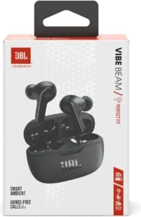 Auriculares Bluetooth JBL Vibe Beam con estuche de carga/ Autonomía 8h/ Negra