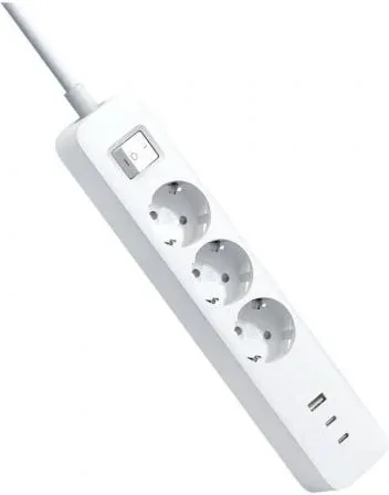 Regleta con Interruptor Xiaomi 20W Power Strip/ 3 Tomas de Corriente/ 1 USB/ 2 USB Tipo-C/ Cable 1.4m/ Blanca