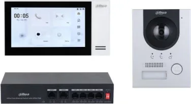 (Dhi-Ktp01L(S)/Dhi-Vto2201F-P-S2/Dhi-Vth2421Fw-P) Dahua Kit de Videoportero IP Compuesto por 1X Videoportero Dhi-Vto2201F-P-S2 1X Monitor (Vth2421Fw-P) 1X Switch