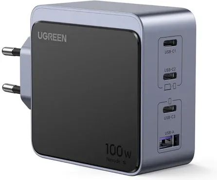 Ugreen Nexode S 100W 4-Port GaN Fast Charger EU gray Ordenador portátil, Teléfono móvil, Portátil, Batería portátil, Tableta Gris Corriente alterna Interior
