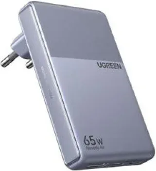 Ugreen  Nexode Air Slim 65W, Thin Yet Powerful /Enchufe Flexible (65W 2C1A Gan Fast Charger (Ultra-Thin) + USB-C*2 USB-A*1 / Gray + European Standard)