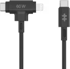Hyper Silicone USB-C To USB-C And Lightning Hybrid 60W Cable - Black