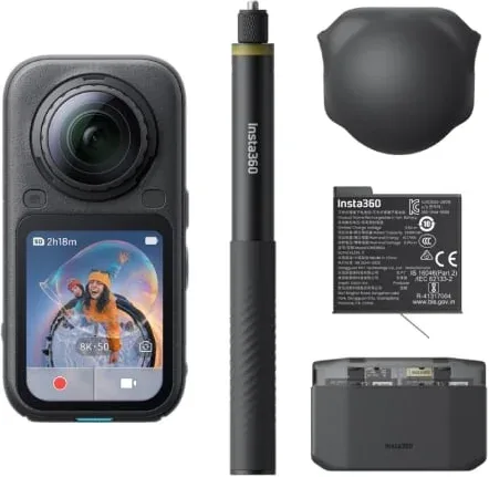 Cámara Digital Deportiva Insta360 X6 Pack Essential/ 8K/ Ángulo de visión 360º/ Negra/ Incluye Stick, Baterías, Bolsa y Capuchón de Lente
