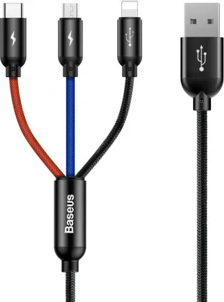 Baseus Three Primary Colors 3-In-1 Cable USB For M+L+T 3.5A 1.2M Black