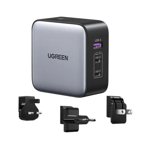 Ugreen 65W Nexode GaN Auriculares, Teléfono móvil, Portátil, Reloj inteligente, Tableta Gris USB Carga rápida Interior