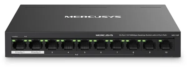 Switch Mercusys Ms110P 10 Puertos 10/100Mbps y 8 Puertos PoE+
