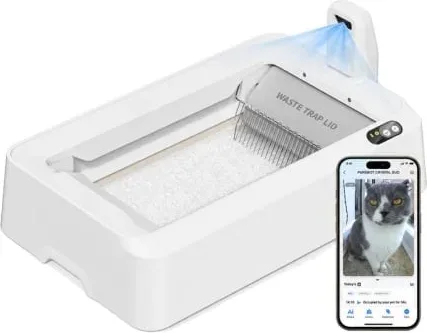 Arenero para Gatos Autolimpiable PetKit PuroBot Crystal Duo con Cubierta/ Control desde APP/ Blanco