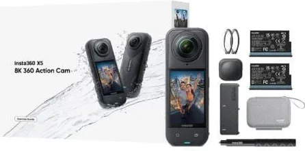 Cámara Digital Deportiva Insta360 X5 Essecial Kit/ 8K/ Ángulo de visión 360º/ Negra