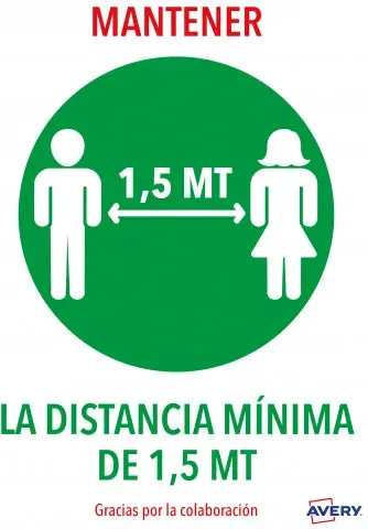 Señales Adhesivos Preimpreso  "Mantener Disntacia Minima de 1,5 Mt" Sobre de 2 Hojas en A4 Avery Av_Kitcovid4_Es