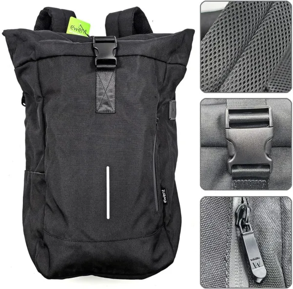 Mochila unisex ewent trendy roll para portatil 17.3 pulgadas negra