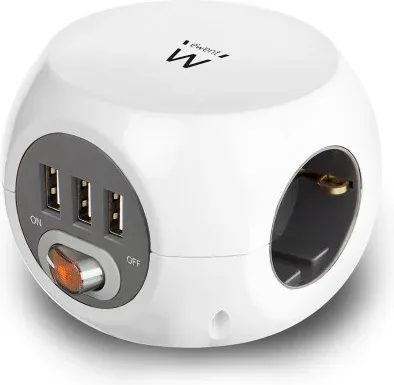 Ewent EW3939 REGLETA CUBO 3 TOMAS/3 USB BLANCO
