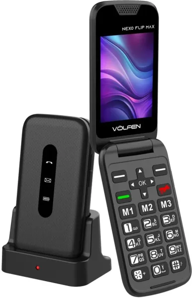 Telefono movil volfen nexo flip max tipo concha negro base de carga
