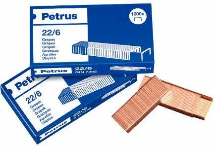 Caja de 1000 Grapas Tipo 22/6 - 24/6 Cobreadas para Grapadoras de Sobremesa/Oficina Petrus 55721