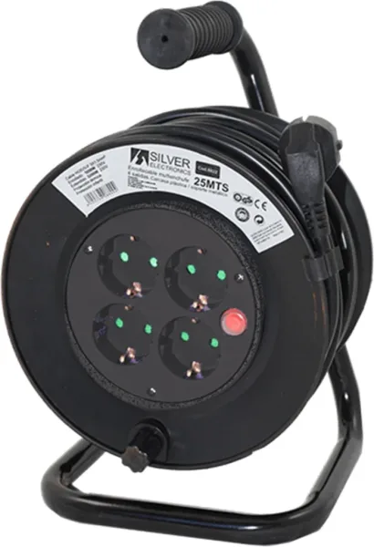 Regleta alargadera enrollacables 4 tomas -  50m -  16a -  250v -  3x1.5mm -  color negro
