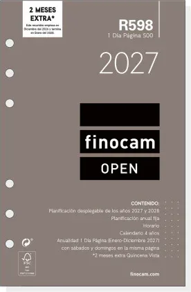 Recambio Anual 2027 R598 Open500 117X181Mm Dia Pagina Finocam 711670027