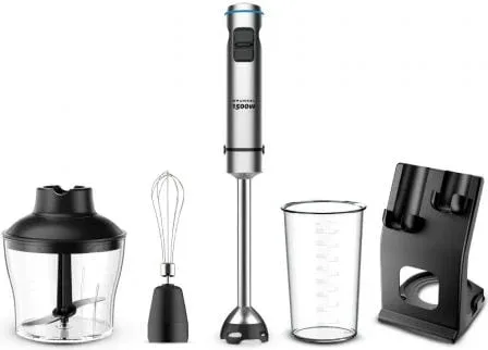 Batidora de mano Grunkel BM-1500SET/ 1500W/ Capacidad 0.8L/ Incluye Vaso, Picadora, Varilla y Soporte
