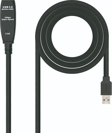 Cable Alargador USB 3.0 con Amplificador Nanocable 10.01.0311/ USB Macho - USB Hembra/ 5m/ Negro