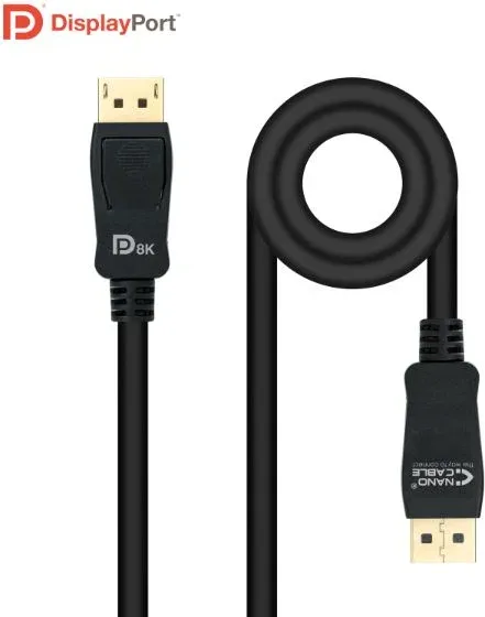 Cable DisplayPort 1.4 8K Nanocable 10.15.2501-L150/ DisplayPort Macho - DisplayPort Macho/ 1.5m/ Certificado/ Negro