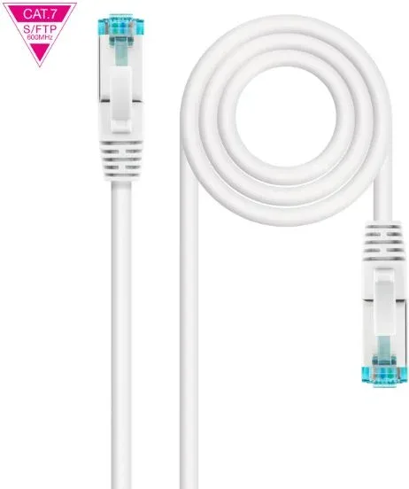 Cable de Red Latiguillo 600Mhz Lszh Sftp Pimf Cat7 Awg26 0.50 M Blanco Nanocable