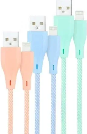 Cables USB 2.0 Lightning Nanocable 10.10.0401-CO1/ USB Macho - Lightning Macho/ 1m/ 3 Unidades/ Rosa, Azul y Verde