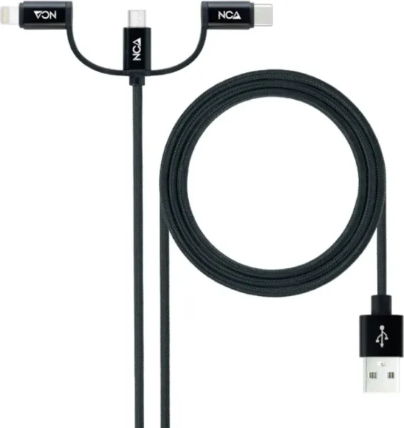 Cable USB 2.0 Nanocable 10.01.3200/ Lightning Macho - Micro USB Macho/ USB Tipo-C Macho/ 480Mbps/ 1m/ Negro