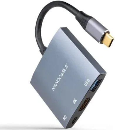 Conversor Nanocable 10.16.4306 USB Tipo-C/ HDMI 4K Hembra - USB Hembra - USB Tipo-C PD/ 15cm/ Gris