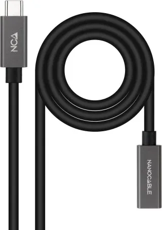 Nanocable Cable Prolongador USB-C 3.2 Gen2x2 20Gbps 3A, 4K/60Hz, USB-C/M-USB-C/H, Negro, 2 m