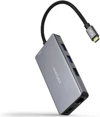 Docking Tipo-C Nanocable 10.16.1009/ 3xUSB/ 2xHDMI 4K/ 1xRJ45/ 1xLector tarjetas/ 1xUSB Tipo-C PD/ Gris