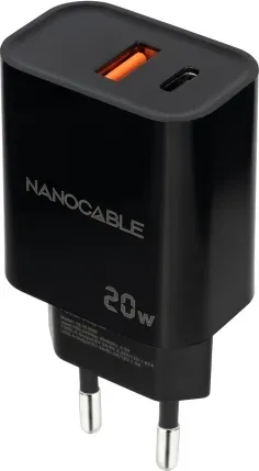Nanocable Cargador USB-C/PD+USB-A/QC 20W Negro
