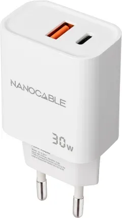 Nanocable Cargador USB-C/PD+USB-A/QC 30W Blanco