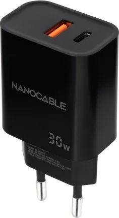 Nanocable Cargador USB-C/PD+USB-A/QC 30W Negro