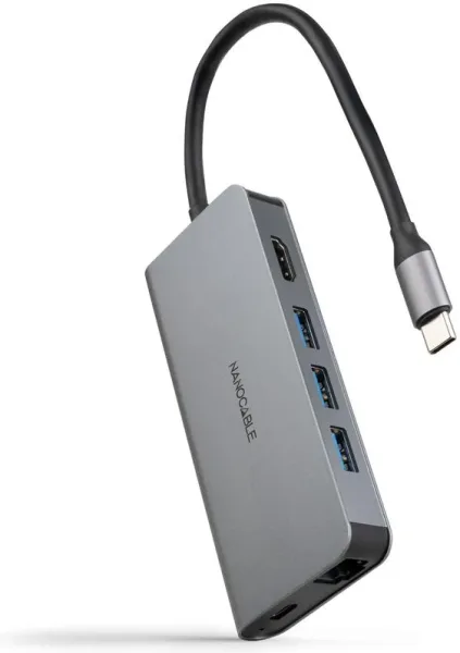 Docking Tipo-C Nanocable 10.16.4609/ 3xUSB/ 1xHDMI 4K/ 1xRJ45/ 1xLector tarjetas/ 1xUSB Tipo-C PD/ Gris
