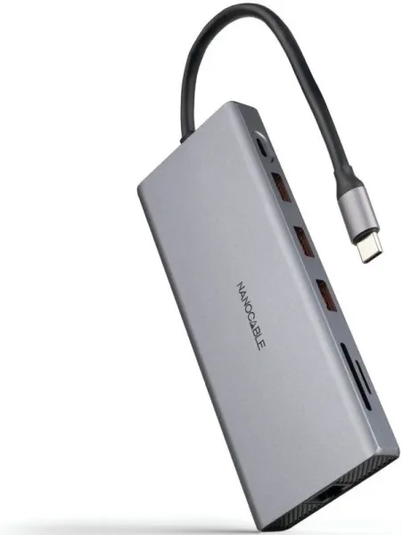 Docking Tipo-C Nanocable 10.16.4612/ 3xUSB/ 1xUSB Tipo-C/ 2xHDMI 4K/ 1xDisplayPort/ 1xRJ45/ 1xLector tarjetas/ 1xJack 3.5/ 1xUSB Tipo-C PD/ Gris