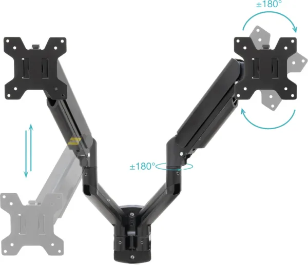Soporte de Pared para 2 Monitores TooQ LP1434TNR-B/ Giratorio/ Inclinable/ Rotatorio/ hasta 10kg