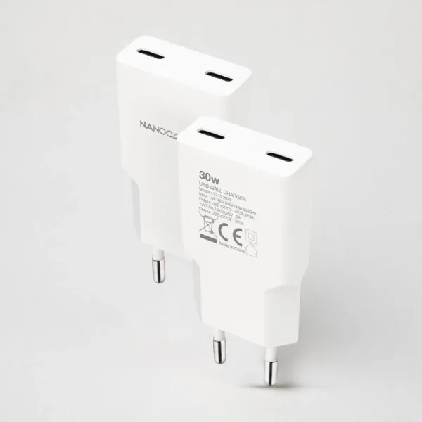 Cargador de Pared Nanocable 10.10.2029/ 2xUSB Tipo-C/ 30W/ Blanco