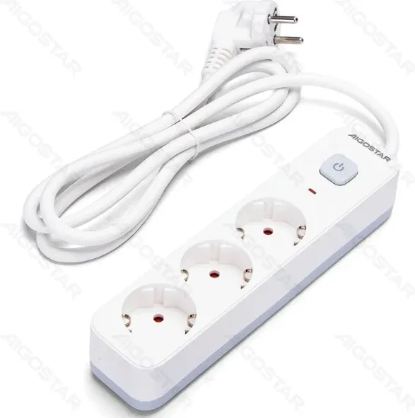 Regleta Protectora Serie L 3 Tomas con Interruptor 1.5 M Blanca Aigostar