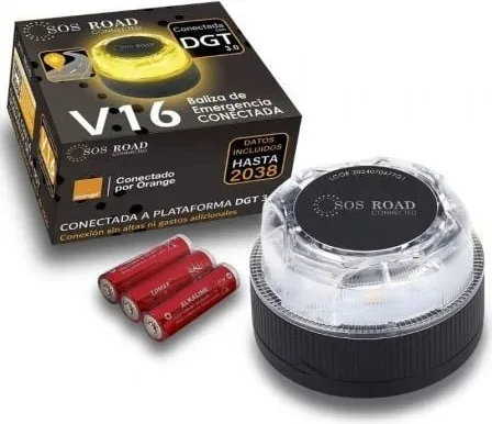 Luz baliza de emergencia para coche SOS Road Connected EL2024 V16/ Homologada/ Base Imantada/ Geolocalizable/ Funciona a Pilas