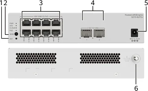 Huawei S210-8Lp2J (8*10/100/1000Base-T Ports (32W PoE+), 2*2.5Ge Sfp Ports, With 1*AC Power Adapter, Fanless)"
