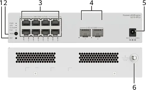 Huawei S210-8P2J (8*10/100/1000Base-T Ports (128W PoE+), 2*2.5Ge Sfp Ports, With 1*220 V AC Power Adapter, Fanless)