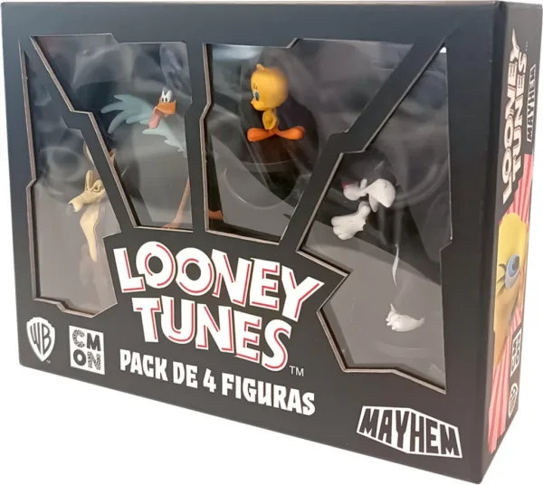 Juego de mesa looney tunes mayhem pack de 4 figuras pegi 10
