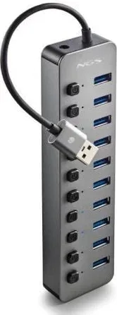 Hub USB NGS IHUB10/ 10xUSB 3.0/ Gris
