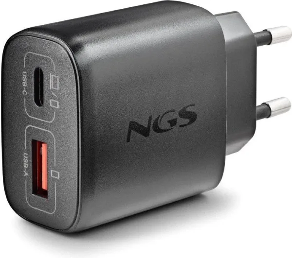 CARGADOR PARED GaN USB-C + USB-A 45W NEGRO NGS