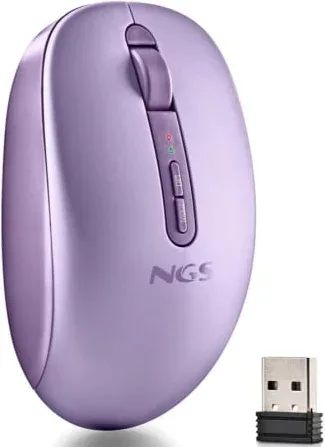 Ratón Ergonómico Inalámbrico NGS Fog Dual FOGDUALPURPLE Silencioso/ Hasta 1600 DPI/ Púrpura